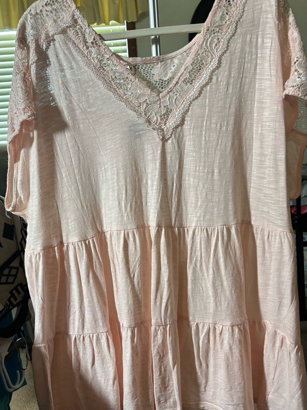 torrid Blush Lace-Trim Tiered V-Neck Tunic